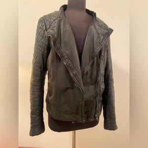 Muubaa Black Leather Quilted Biker Jacket women’s 12